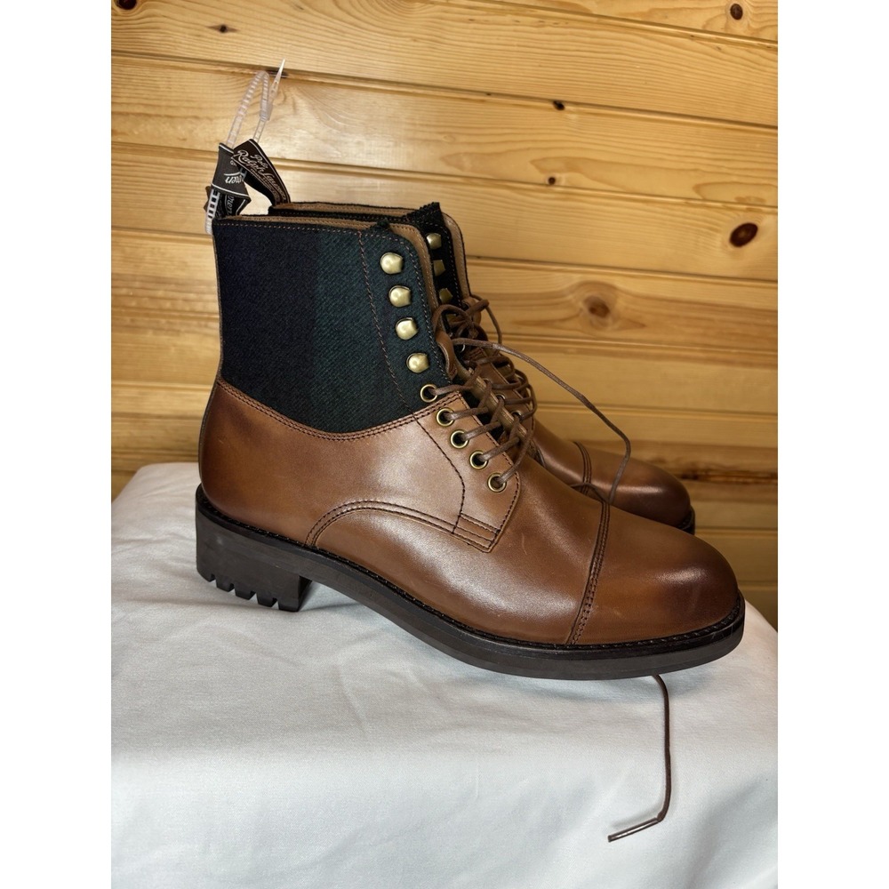 POLO RALPH LAUREN Men's Bryson Leather & Tartan Plaid Wool Boot Size 7 NEW $228